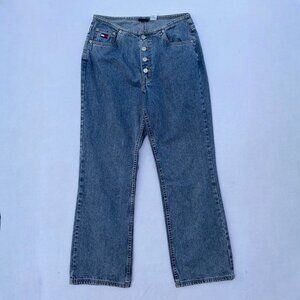 Vtg Tommy Hilfiger Blue Cotton Denim Straight Leg Midrise Button Fly Jeans Sz 10